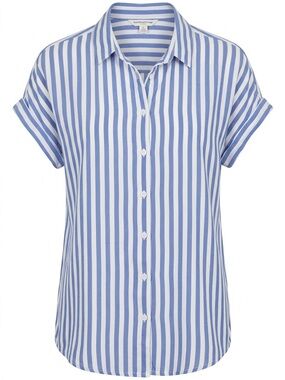 beachlunchlounge Blue and White Vertical Stripe Short Sleeve Button-Front Shirt